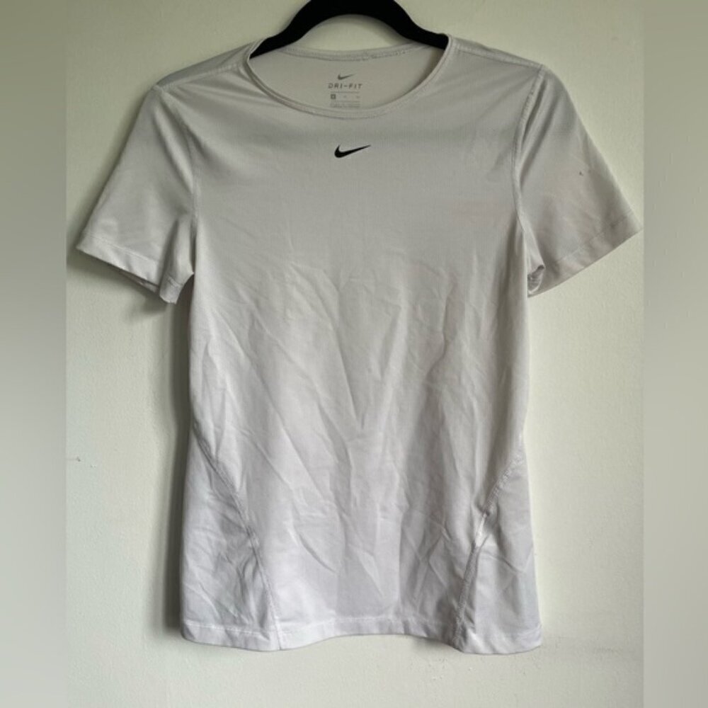 Nike Women Pro Dri-Fit Mesh Training T-Shirt Top - White - S Small